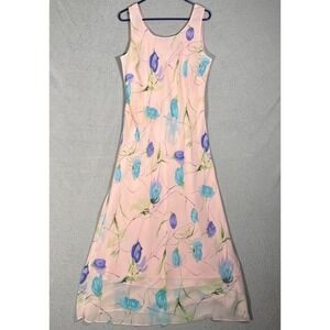 Mary McFadden Collection Vintage 90s Pink Floral Chiffon Maxi Dress Fits S Fairy